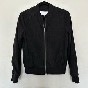 Cupcakes & cashmere black faux suede full zip bomber jacket size XS extra small